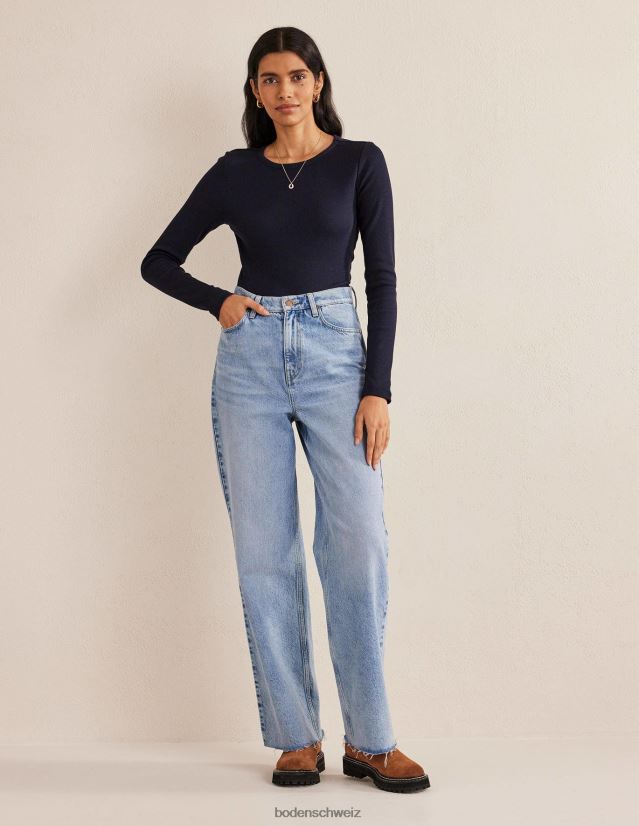 Boden Frauen Geripptes Langarmshirt aus Baumwolle VH86PT119 Kleidung Marine