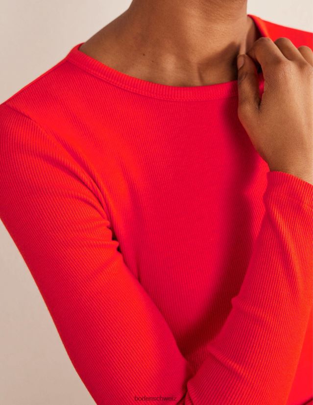 Boden Frauen Geripptes Langarmshirt aus Baumwolle VH86PT1993 Kleidung roter Knall
