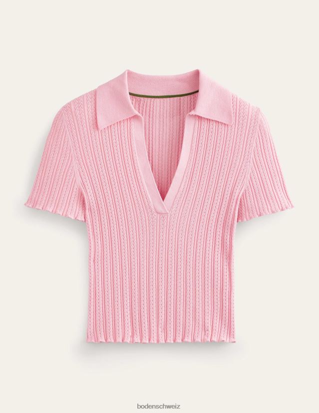 Boden Frauen Geripptes Oberteil mit Pointelle-Kragen VH86PT1095 Kleidung Dahlie rosa