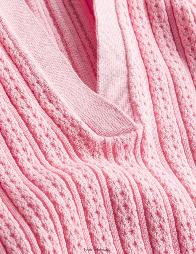 Boden Frauen Geripptes Oberteil mit Pointelle-Kragen VH86PT1095 Kleidung Dahlie rosa