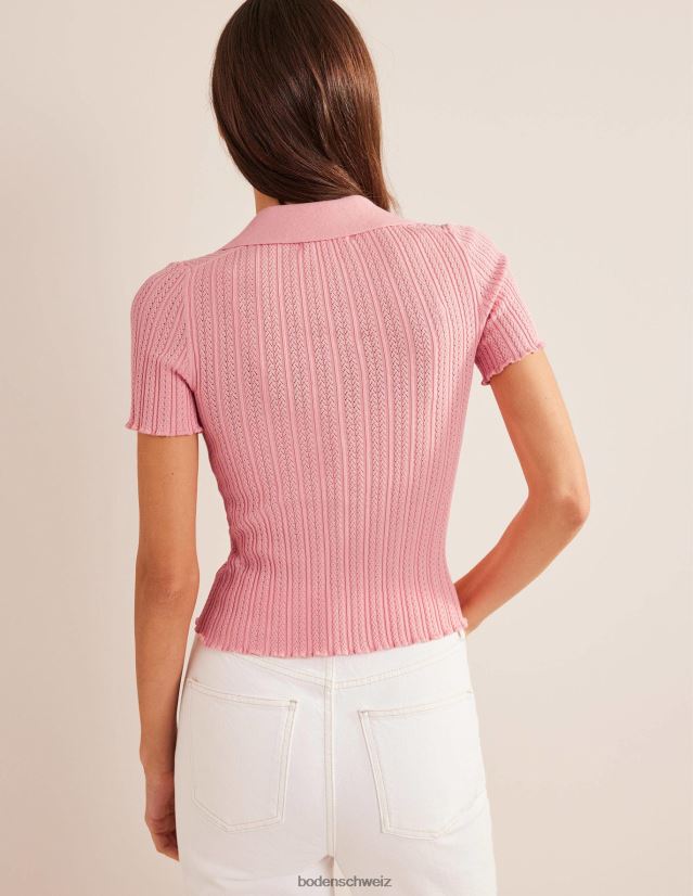 Boden Frauen Geripptes Oberteil mit Pointelle-Kragen VH86PT1095 Kleidung Dahlie rosa