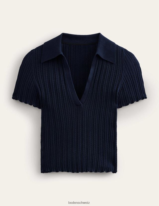 Boden Frauen Geripptes Oberteil mit Pointelle-Kragen VH86PT1097 Kleidung Marine