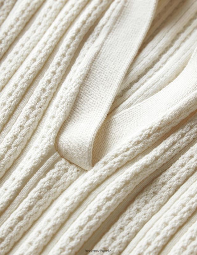 Boden Frauen Geripptes Oberteil mit Pointelle-Kragen VH86PT2109 Kleidung warmes Elfenbein