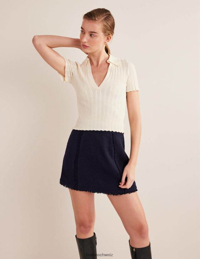 Boden Frauen Geripptes Oberteil mit Pointelle-Kragen VH86PT2109 Kleidung warmes Elfenbein