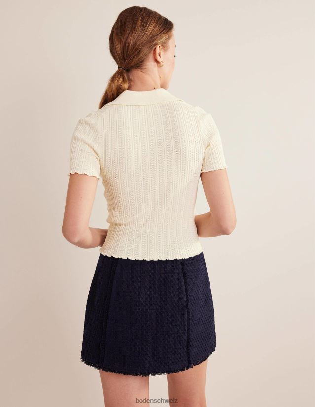 Boden Frauen Geripptes Oberteil mit Pointelle-Kragen VH86PT2109 Kleidung warmes Elfenbein