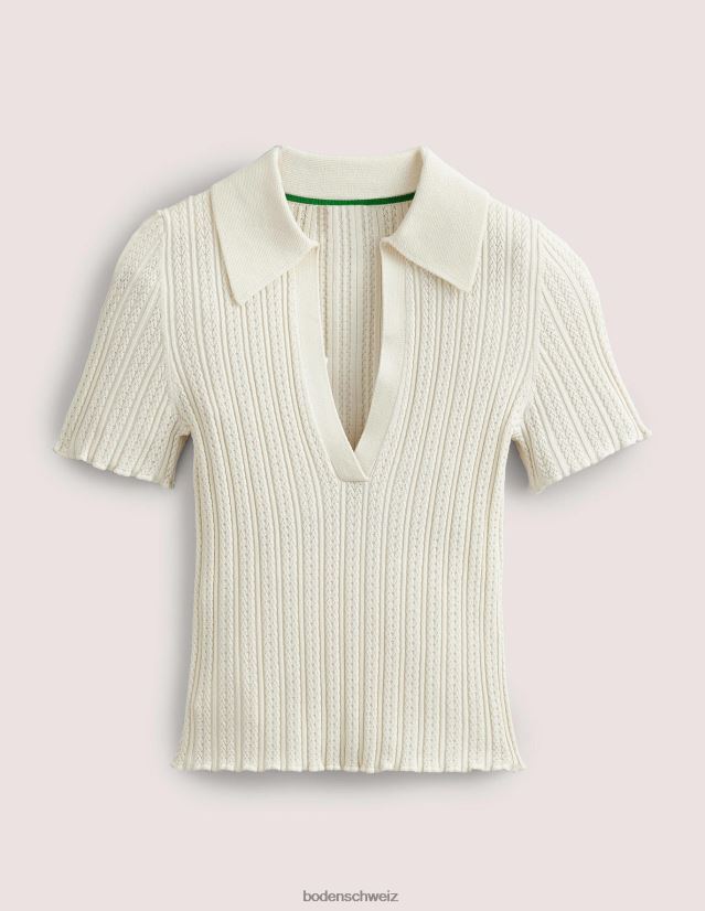 Boden Frauen Geripptes Oberteil mit Pointelle-Kragen VH86PT2109 Kleidung warmes Elfenbein