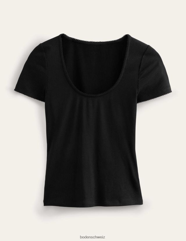 Boden Frauen Geripptes Oberteil mit U-Ausschnitt VH86PT1399 Kleidung Schwarz