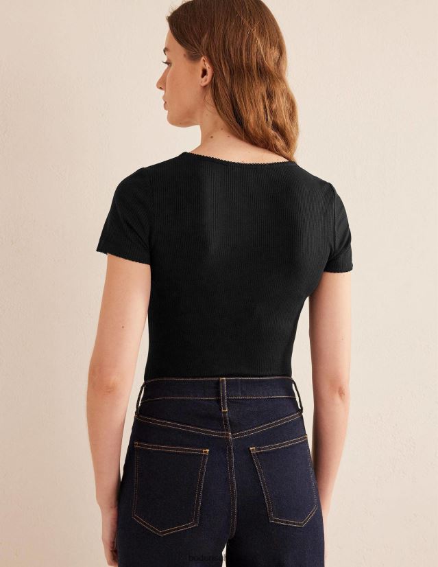 Boden Frauen Geripptes Oberteil mit U-Ausschnitt VH86PT1399 Kleidung Schwarz