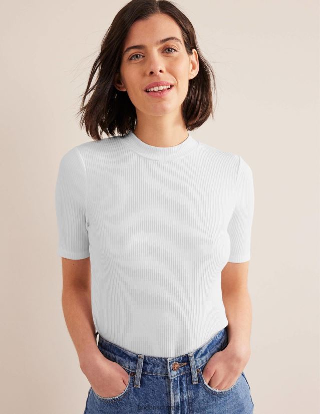 Boden Frauen Geripptes Oberteil mit hohem Halsausschnitt VH86PT1922 Kleidung Weiß