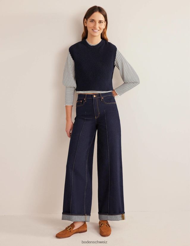 Boden Frauen Geripptes Oberteil mit Ärmeldetail VH86PT1493 Kleidung Elfenbein/Schwarz