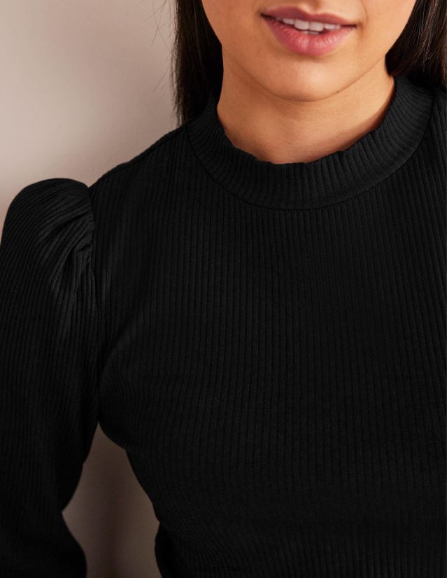 Boden Frauen Geripptes Oberteil mit Ärmeldetail VH86PT2591 Kleidung Schwarz