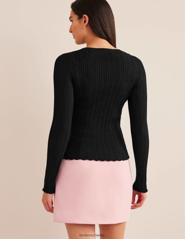 Boden Frauen Geripptes Pointelle-Oberteil VH86PT1674 Kleidung Schwarz