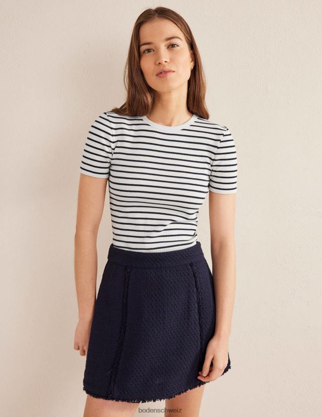 Boden Frauen Geripptes T-Shirt aus Baumwolle VH86PT1457 Kleidung Elfenbein/Marineblau gestreift