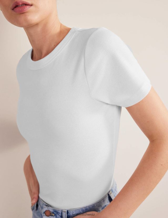 Boden Frauen Geripptes T-Shirt aus Baumwolle VH86PT169 Kleidung Weiß