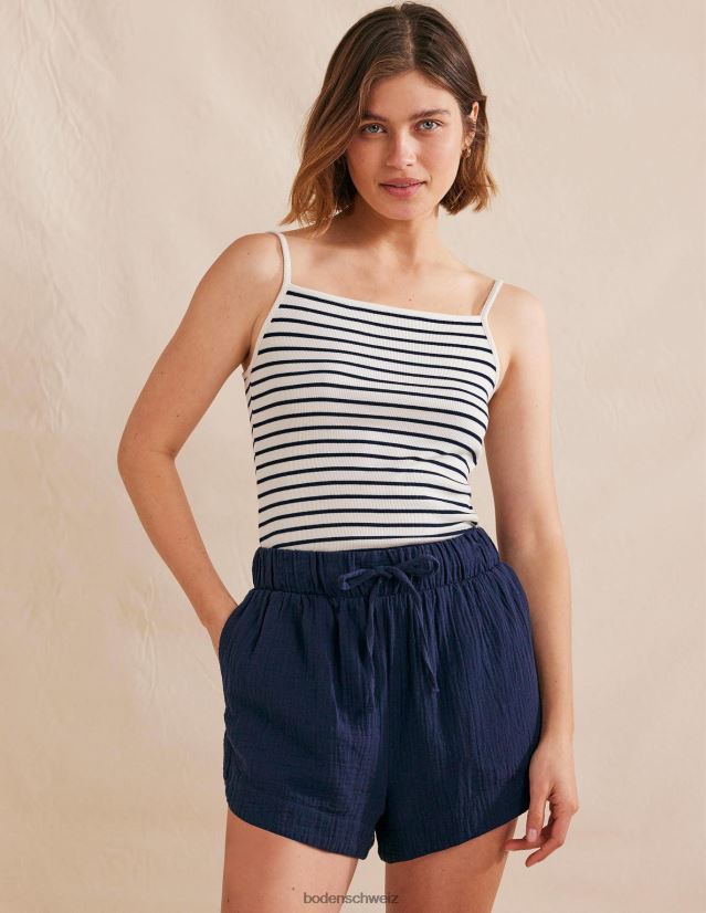 Boden Frauen Geripptes Tanktop mit quadratischem Ausschnitt VH86PT1671 Kleidung Elfenbein/Marineblau gestreift