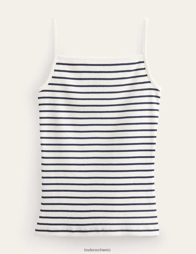 Boden Frauen Geripptes Tanktop mit quadratischem Ausschnitt VH86PT1671 Kleidung Elfenbein/Marineblau gestreift