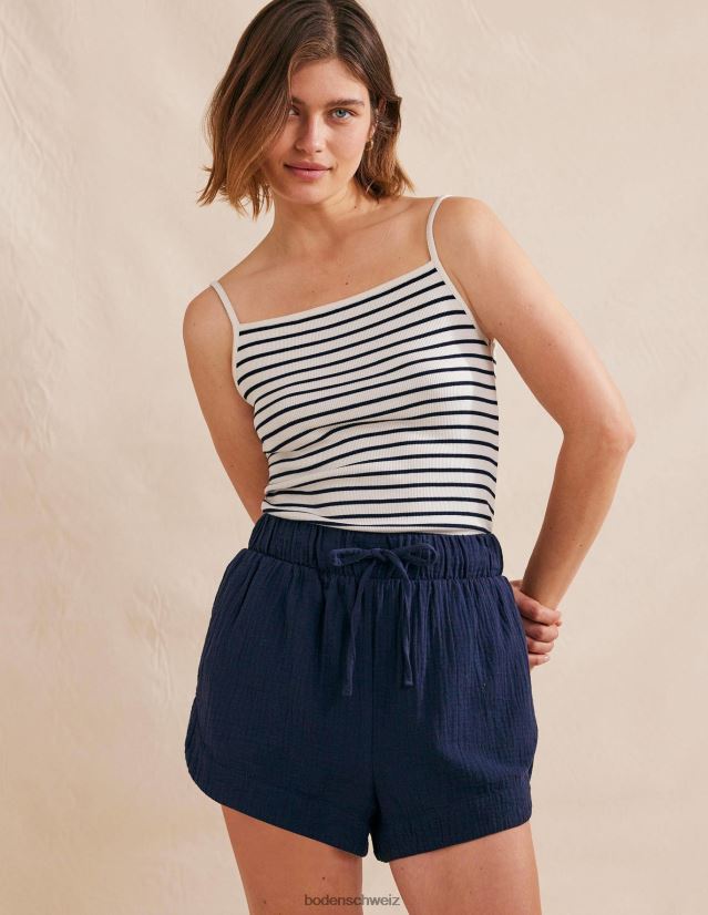 Boden Frauen Geripptes Tanktop mit quadratischem Ausschnitt VH86PT1671 Kleidung Elfenbein/Marineblau gestreift