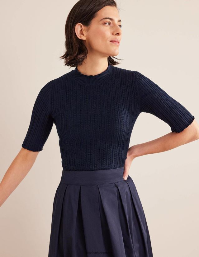 Boden Frauen Geripptes, hochgeschlossenes Pointelle-Top VH86PT1244 Kleidung Marine