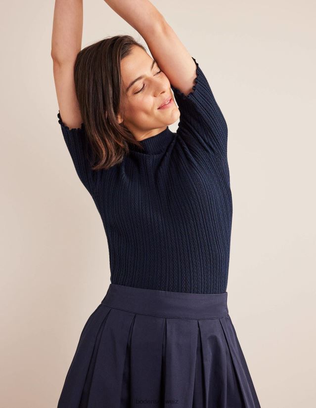 Boden Frauen Geripptes, hochgeschlossenes Pointelle-Top VH86PT1244 Kleidung Marine