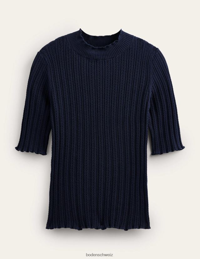 Boden Frauen Geripptes, hochgeschlossenes Pointelle-Top VH86PT1244 Kleidung Marine