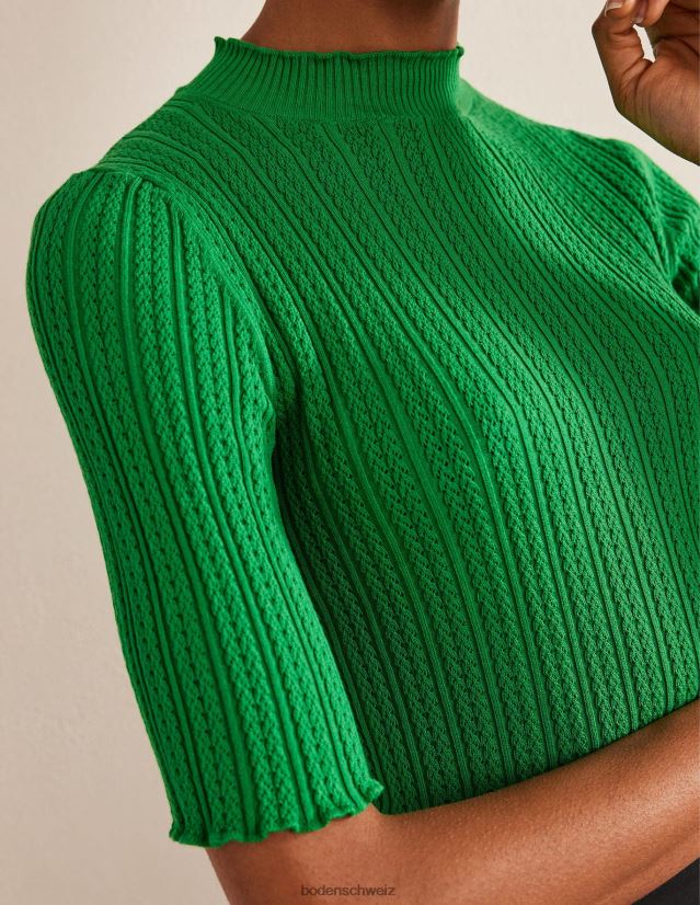 Boden Frauen Geripptes, hochgeschlossenes Pointelle-Top VH86PT1332 Kleidung grüne Biene