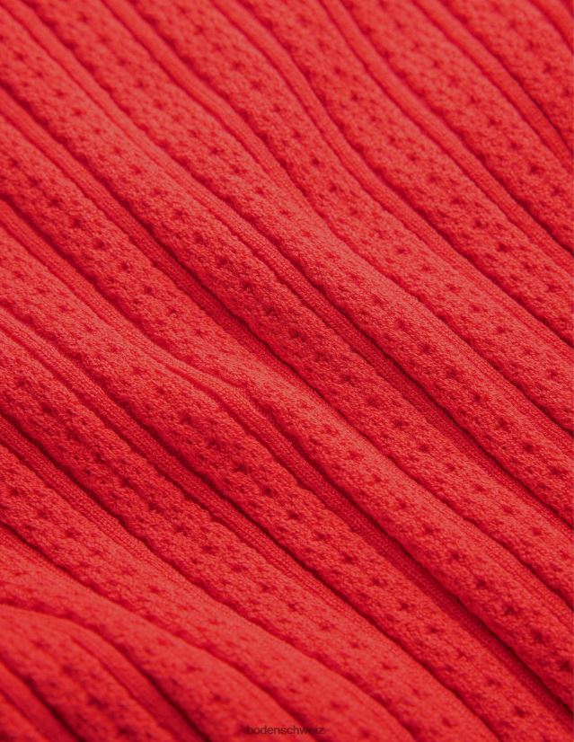 Boden Frauen Geripptes, hochgeschlossenes Pointelle-Top VH86PT1826 Kleidung Tomate