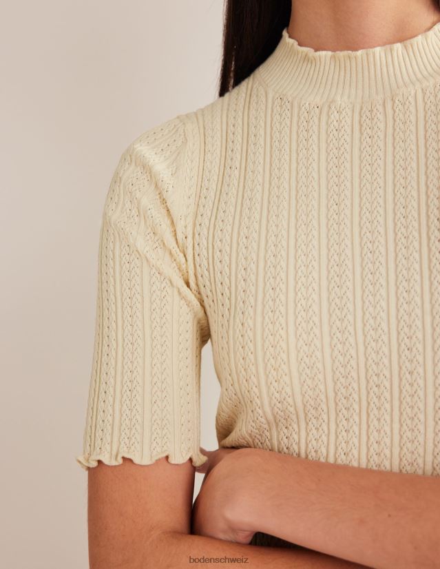 Boden Frauen Geripptes, hochgeschlossenes Pointelle-Top VH86PT1828 Kleidung warmes Elfenbein