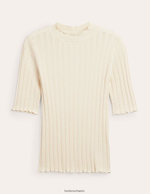 Boden Frauen Geripptes, hochgeschlossenes Pointelle-Top VH86PT1828 Kleidung warmes Elfenbein