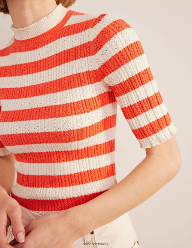 Boden Frauen Geripptes, hochgeschlossenes Pointelle-Top VH86PT1866 Kleidung heller Wassermelonenstreifen