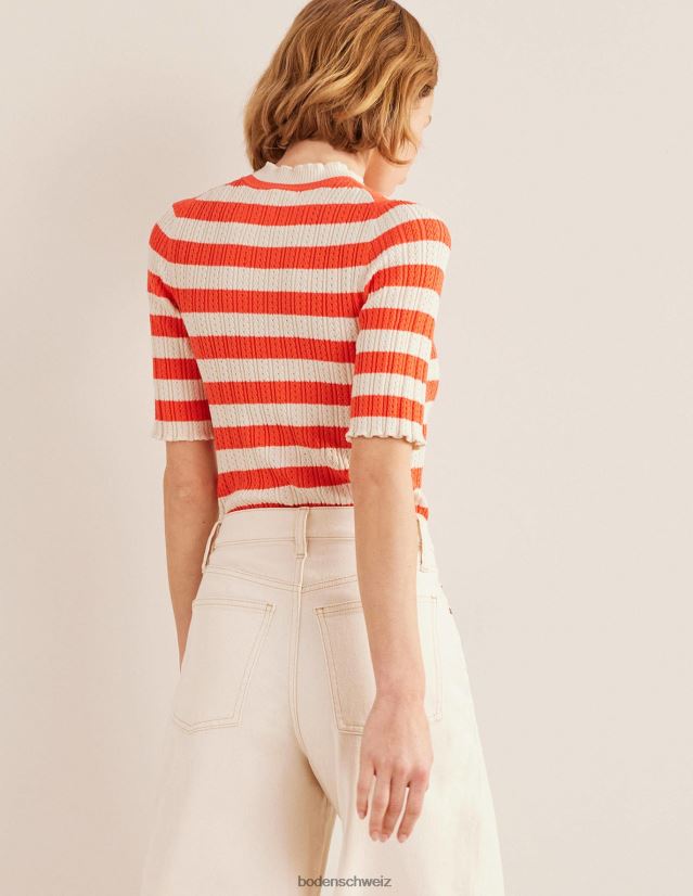 Boden Frauen Geripptes, hochgeschlossenes Pointelle-Top VH86PT1866 Kleidung heller Wassermelonenstreifen