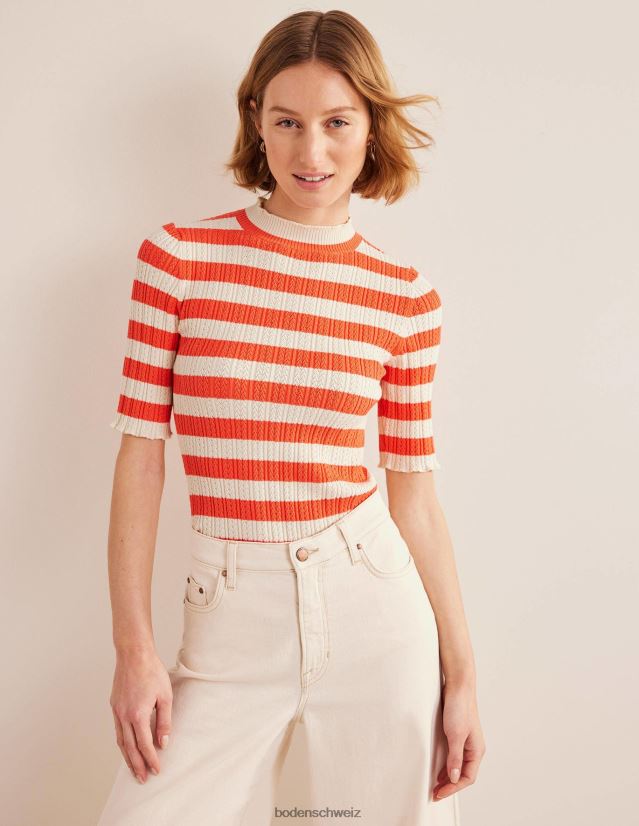 Boden Frauen Geripptes, hochgeschlossenes Pointelle-Top VH86PT1866 Kleidung heller Wassermelonenstreifen