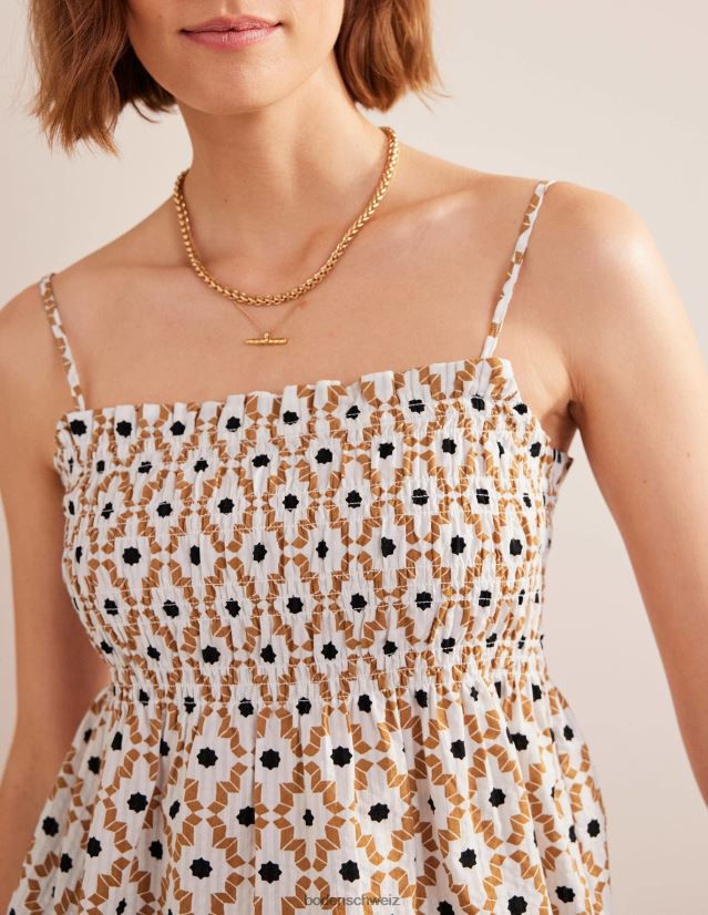 Boden Frauen Gesmoktes Cami-Oberteil VH86PT1716 Kleidung Cashew und Geo-Diamant