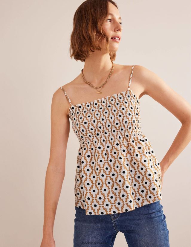 Boden Frauen Gesmoktes Cami-Oberteil VH86PT1716 Kleidung Cashew und Geo-Diamant