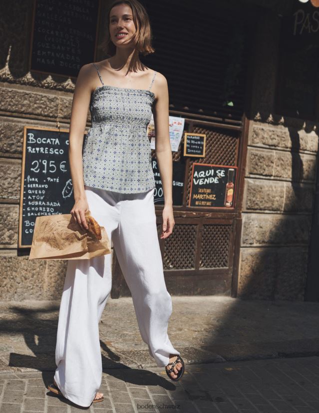 Boden Frauen Gesmoktes Cami-Oberteil VH86PT99 Kleidung Ägäisblau und Sonnenblumenzweig