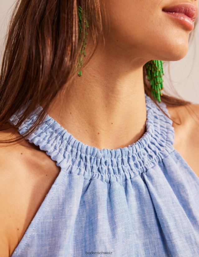 Boden Frauen Gesmoktes Neckholder-Top aus Leinen VH86PT183 Kleidung Chambray