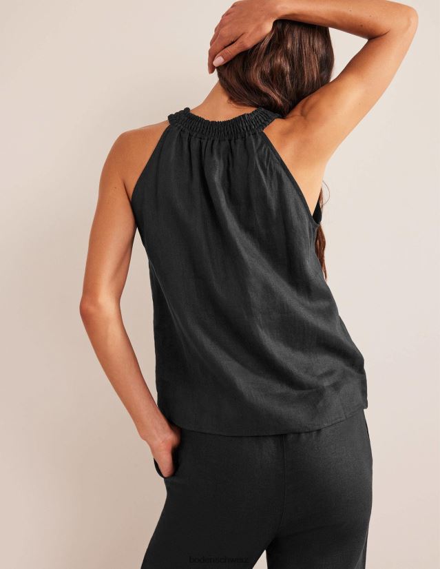 Boden Frauen Gesmoktes Neckholder-Top aus Leinen VH86PT2573 Kleidung Schwarz