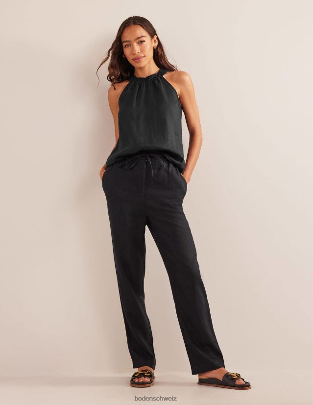 Boden Frauen Gesmoktes Neckholder-Top aus Leinen VH86PT2573 Kleidung Schwarz