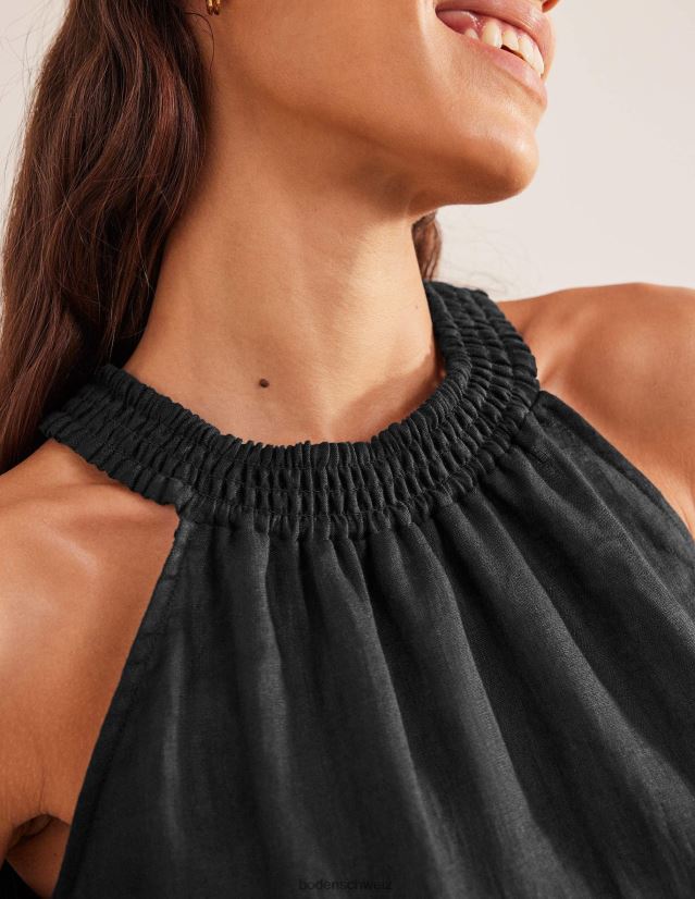 Boden Frauen Gesmoktes Neckholder-Top aus Leinen VH86PT2573 Kleidung Schwarz