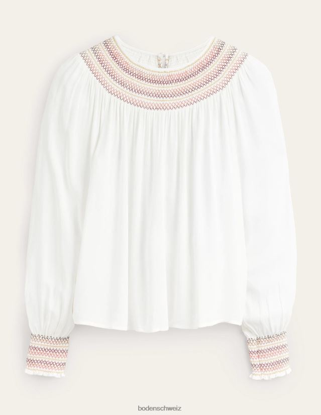 Boden Frauen Gesmoktes Oberteil mit Rundhalsausschnitt VH86PT1406 Kleidung Elfenbein