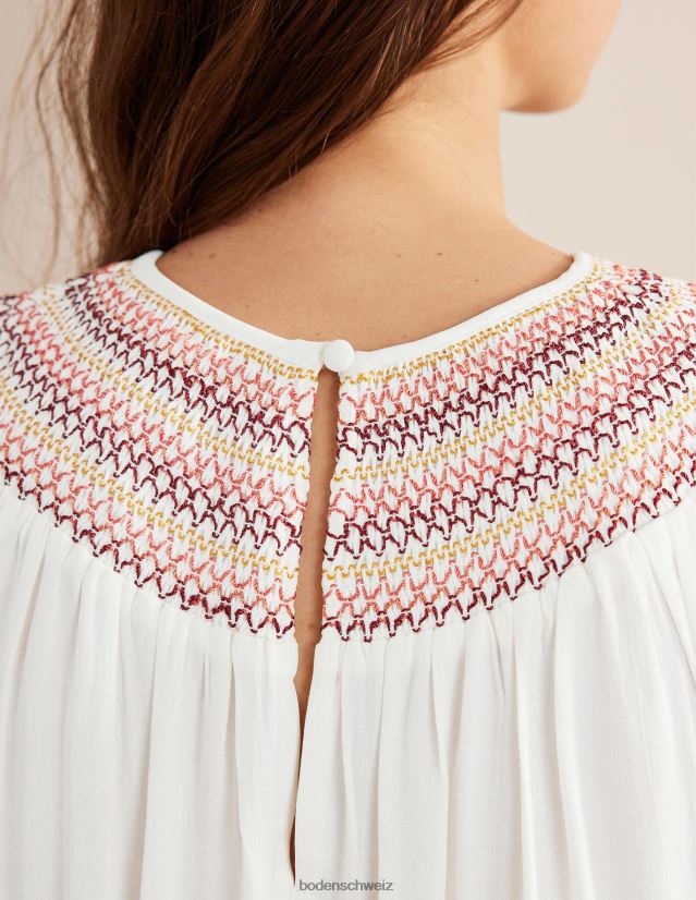 Boden Frauen Gesmoktes Oberteil mit Rundhalsausschnitt VH86PT1406 Kleidung Elfenbein