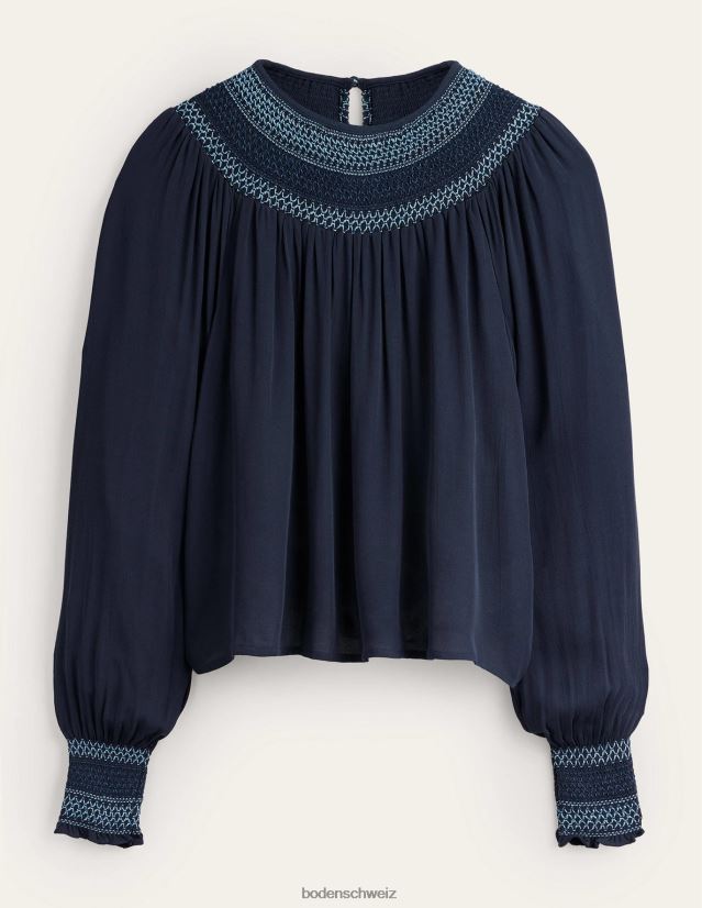 Boden Frauen Gesmoktes Oberteil mit Rundhalsausschnitt VH86PT1706 Kleidung Marine