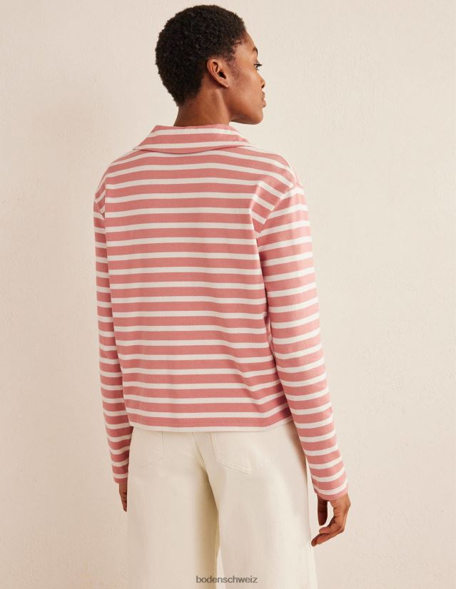 Boden Frauen Gestreiftes Oberteil mit eingekerbtem Kragen VH86PT1521 Kleidung rosa/elfenbein