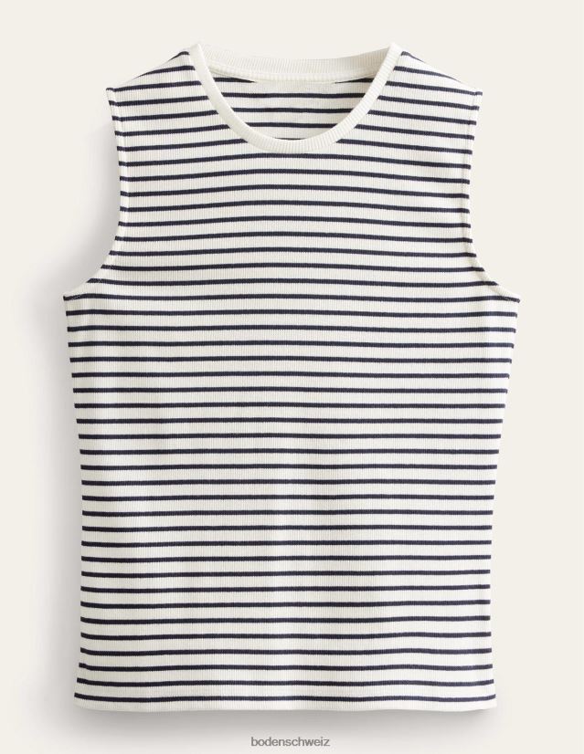 Boden Frauen Gestreiftes, geripptes Tanktop VH86PT1343 Kleidung Elfenbein/Marineblau gestreift