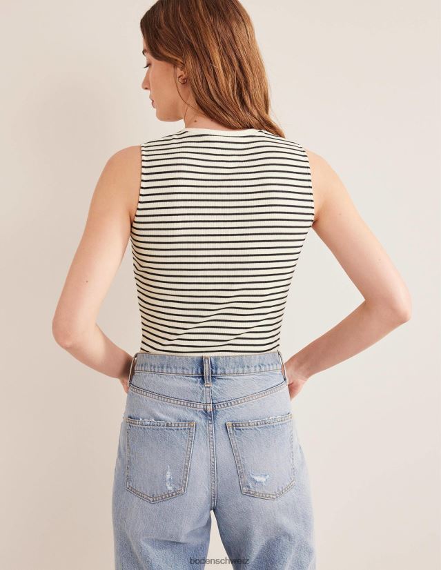 Boden Frauen Gestreiftes, geripptes Tanktop VH86PT1343 Kleidung Elfenbein/Marineblau gestreift