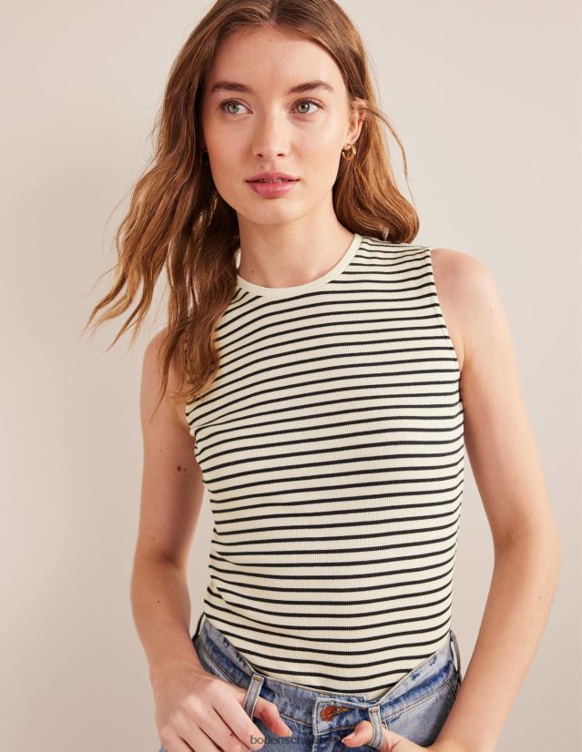 Boden Frauen Gestreiftes, geripptes Tanktop VH86PT1343 Kleidung Elfenbein/Marineblau gestreift