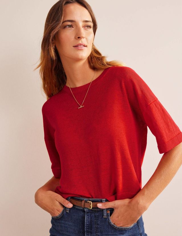 Boden Frauen Gestricktes T-Shirt aus Leinen VH86PT1469 Kleidung Blutorange