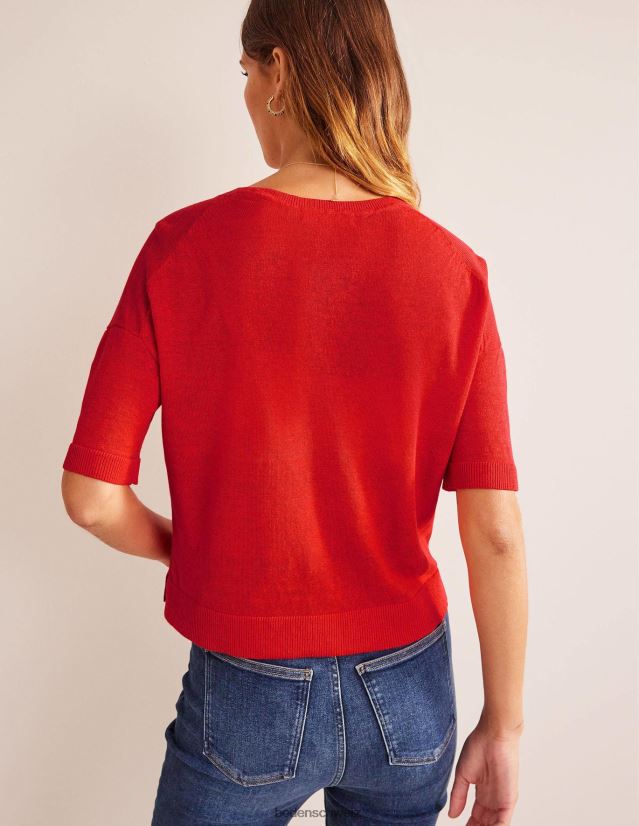 Boden Frauen Gestricktes T-Shirt aus Leinen VH86PT1469 Kleidung Blutorange