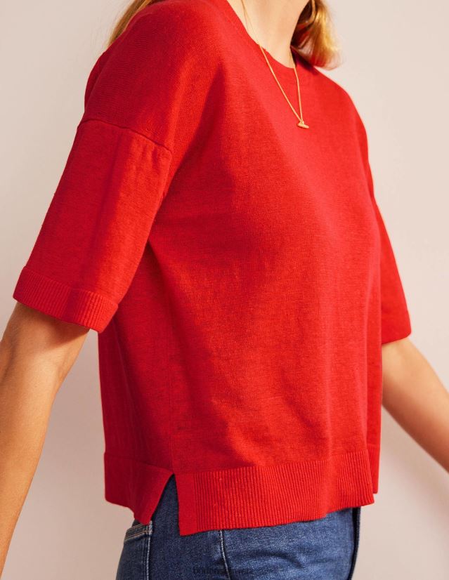Boden Frauen Gestricktes T-Shirt aus Leinen VH86PT1469 Kleidung Blutorange