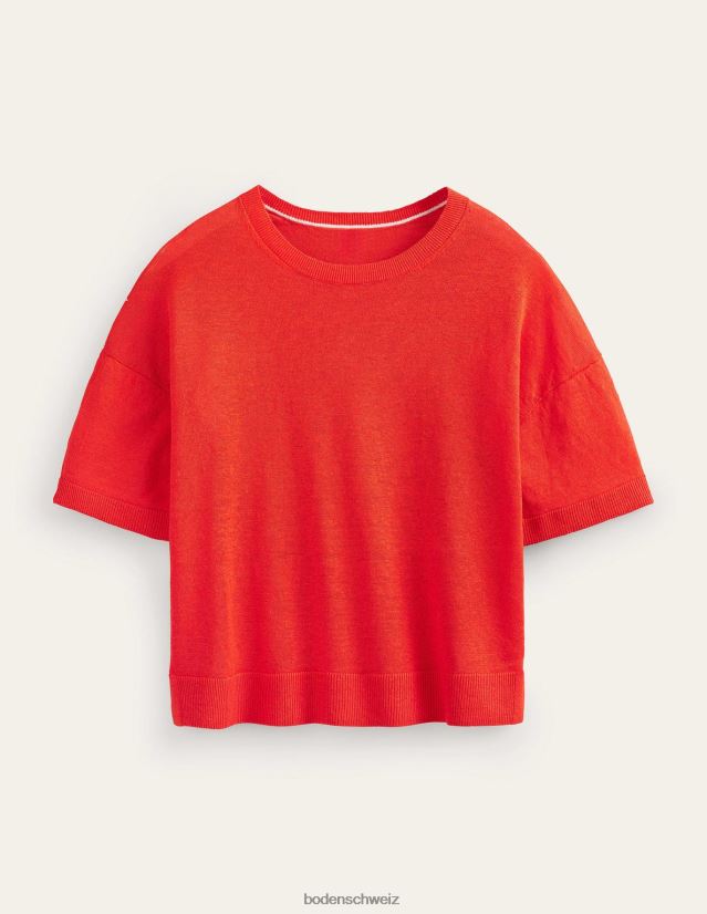 Boden Frauen Gestricktes T-Shirt aus Leinen VH86PT1469 Kleidung Blutorange