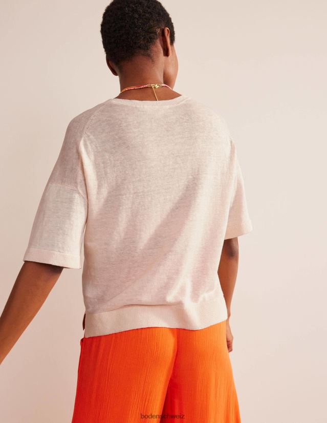 Boden Frauen Gestricktes T-Shirt aus Leinen VH86PT1531 Kleidung warmes Elfenbein